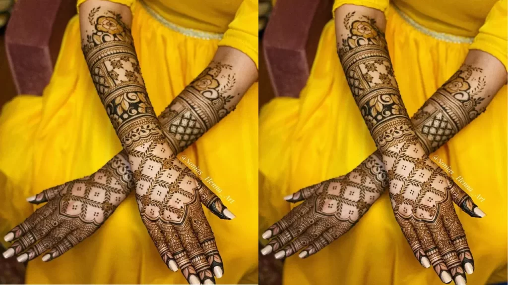 Leafy Grids Mehndi Design