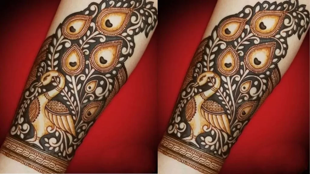 Ornate full peacock mehndi design