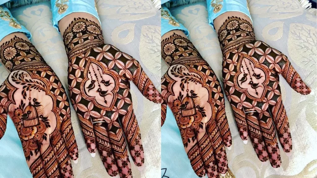 Parrots on back hand mehndi design