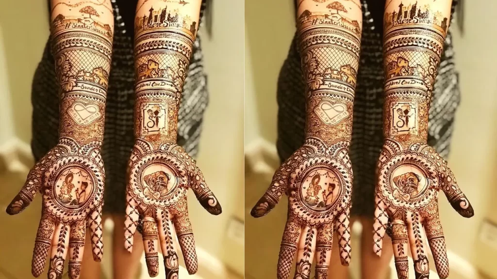 Quirky personalized bridal mehndi design