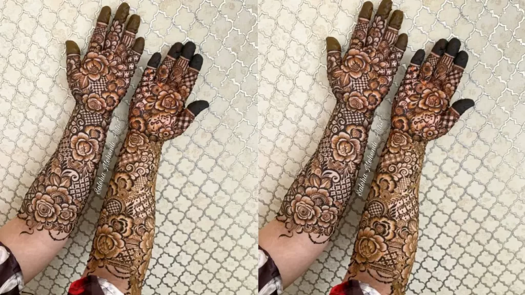 Roses and Mesh Bridal Mehndi Design