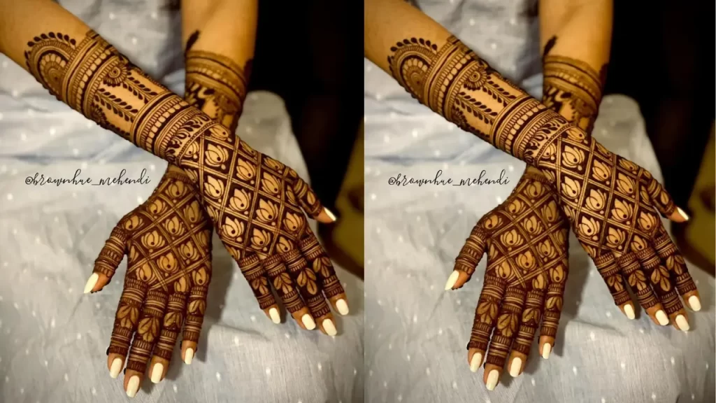 Spaced out lotus and jaali mehndi design