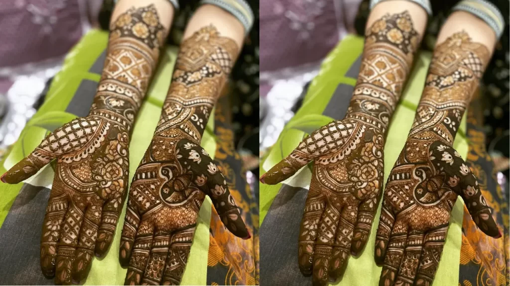 Traditional Full arm peacock Mehndi Design 