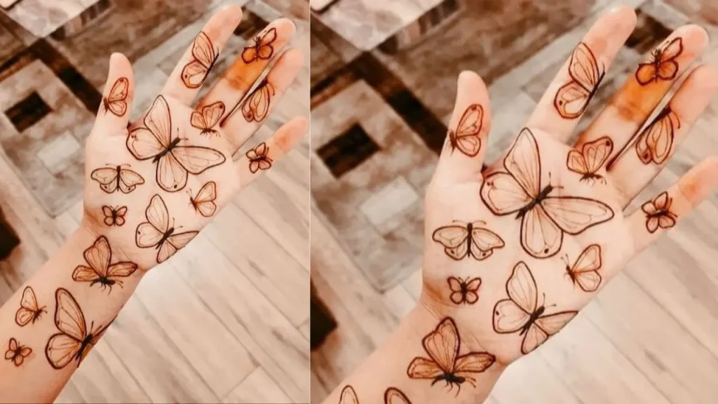 khafif Mehndi Designs Front Hand Butterfly Trails