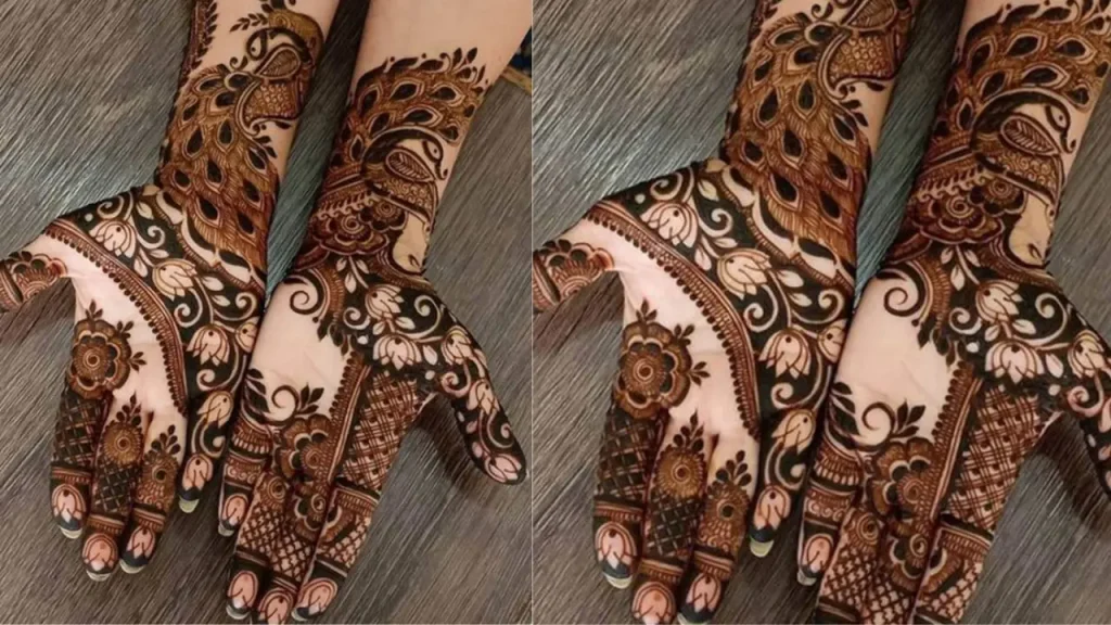 Peacock Inspired Floral Mehndi Design 