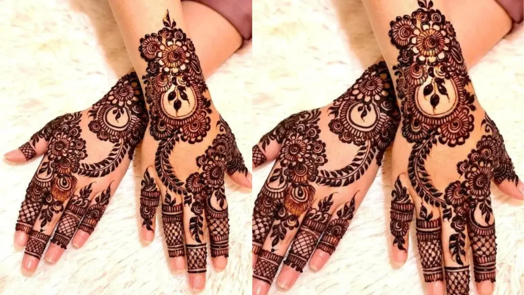 khafif Mehndi Designs Front Hand Geometric