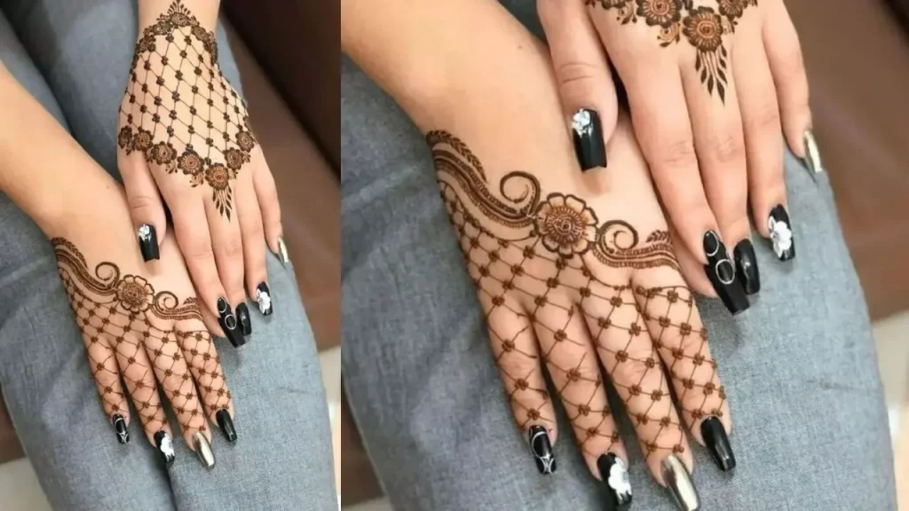 khafif Mehndi Designs Front Hand Starry Vines