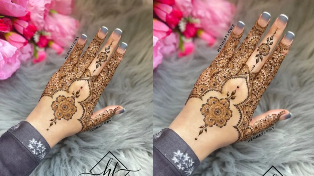 Lotus Back Hand Mehndi Design With Flower At The Center