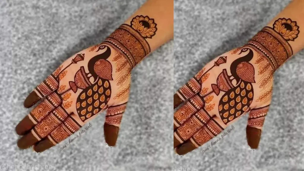 Peacock Feathers khafif Mehndi Designs Front Hand