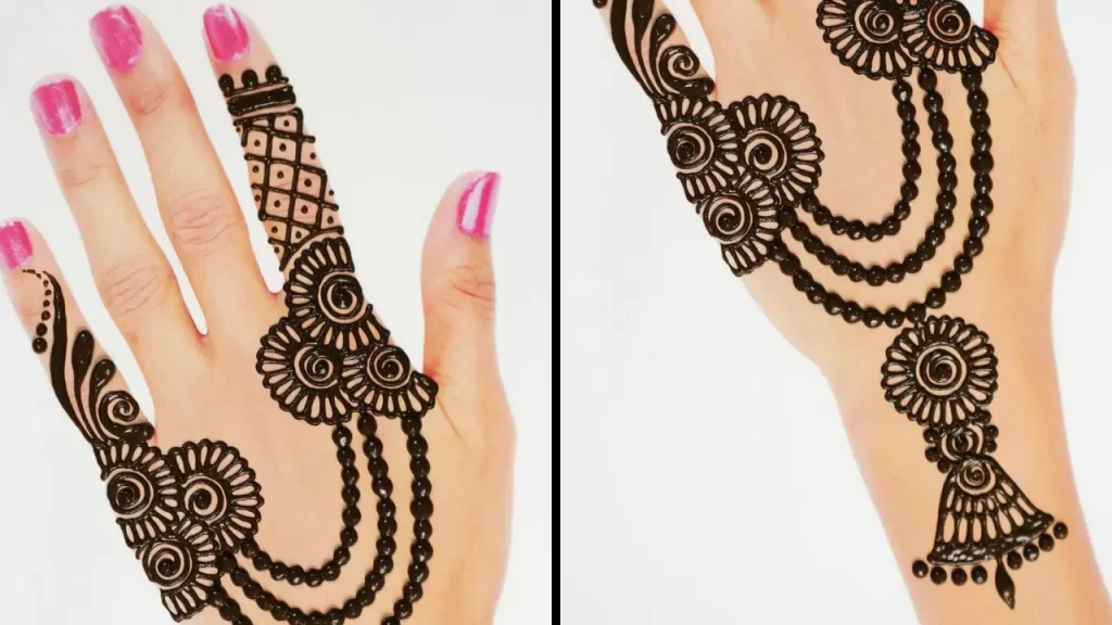 Bell and Rings Back Hand Mehndi Design