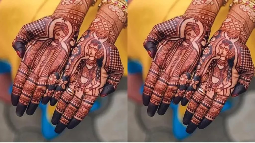 Bride and Groom Portrait Mehndi Design