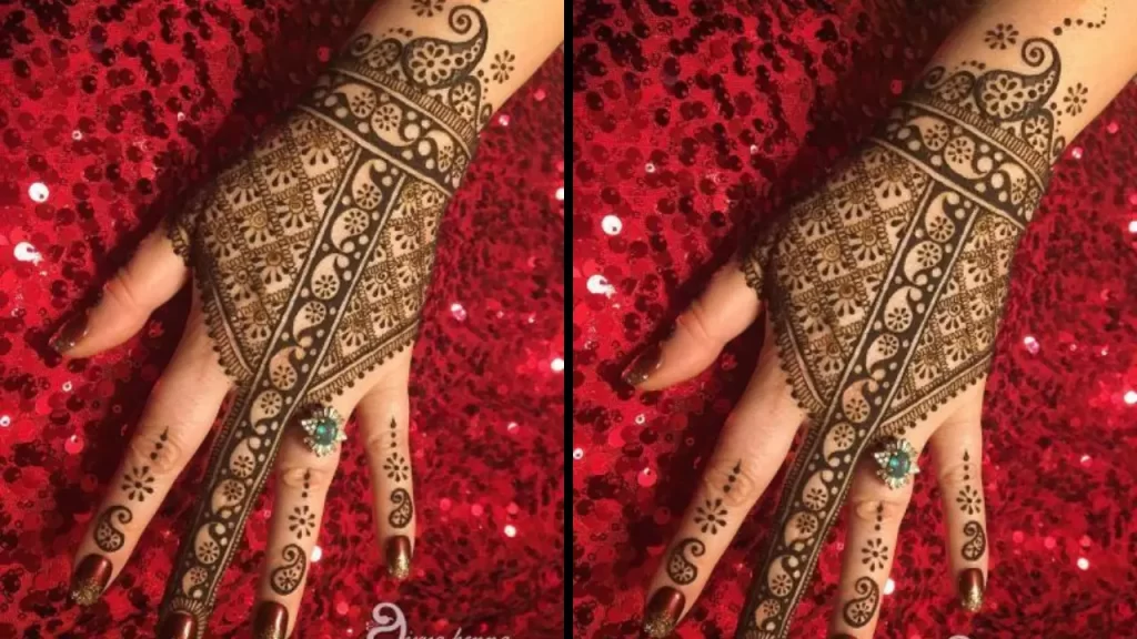 Columned back hand mehndi design