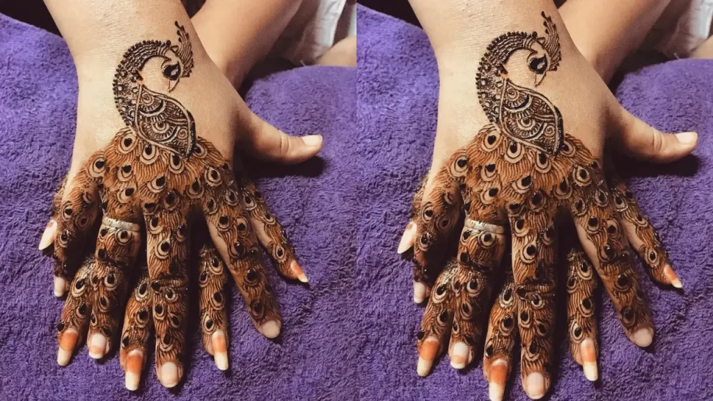 Linear Peacock Feathers Mehndi Design