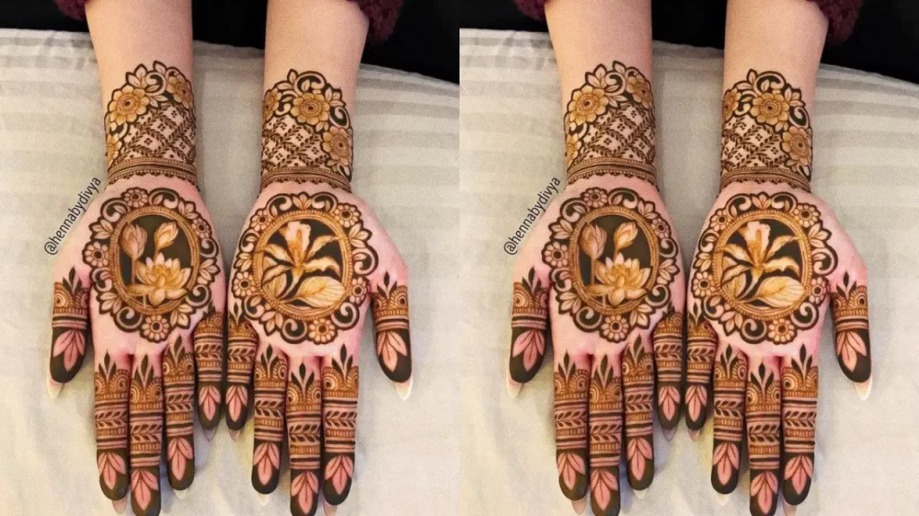 Lotus and Leaf Pattern Mehndi Design