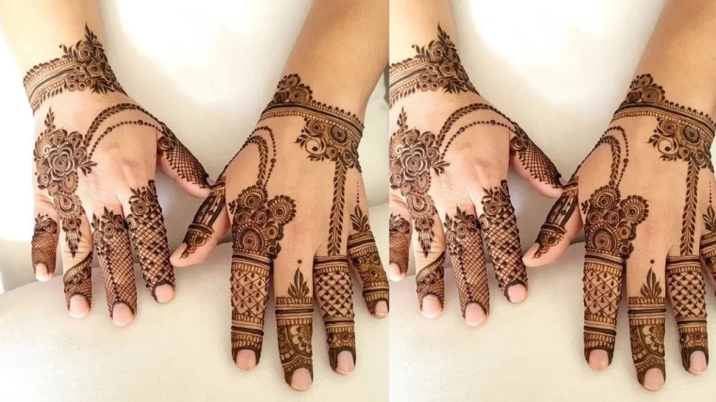 Detailed Gridwork finger henna design