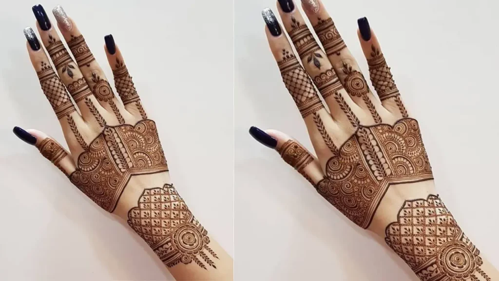 mehndi gold design with finger rings