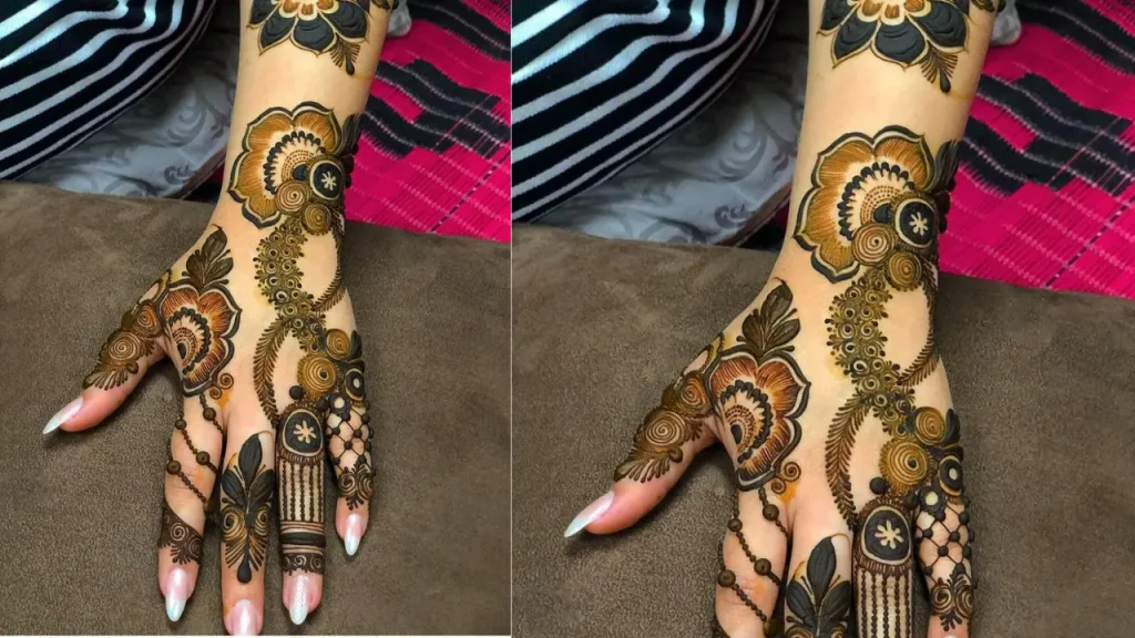 Winding and Flower arms Henna design