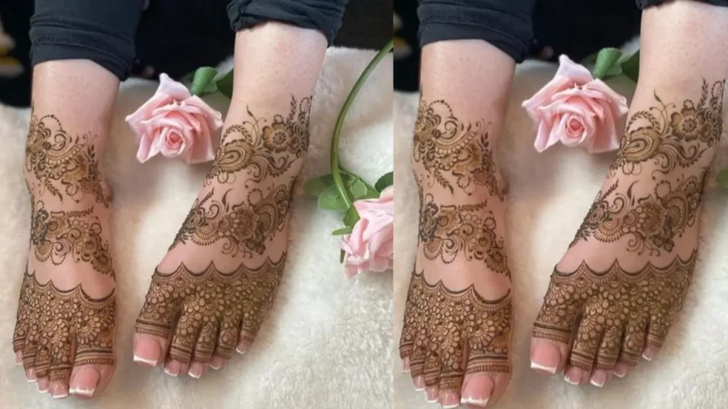 Fusion Floral feet mehndi design