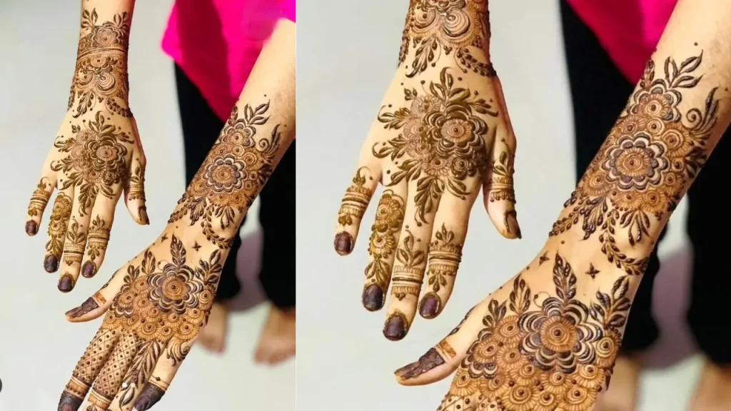 Latest back hand bridal mehndi design