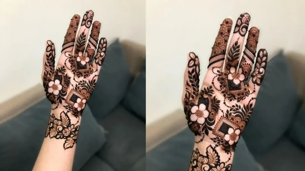 simple mehndi design front hand bridal